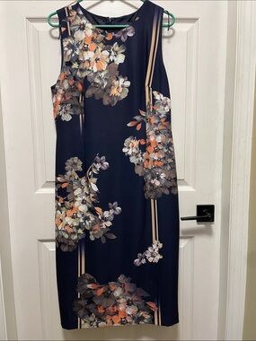 Adrianna Papell | Navy | Floral | Midi | Shift Dress | Size 14/16